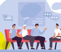 Illustration einer Selbsthilfegruppe mit 4 Teilnehmern
